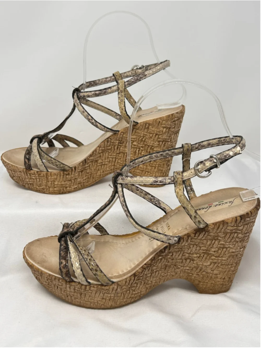 Fascino Donna Italian Leather Snake Print Wedge Sandals Size 37